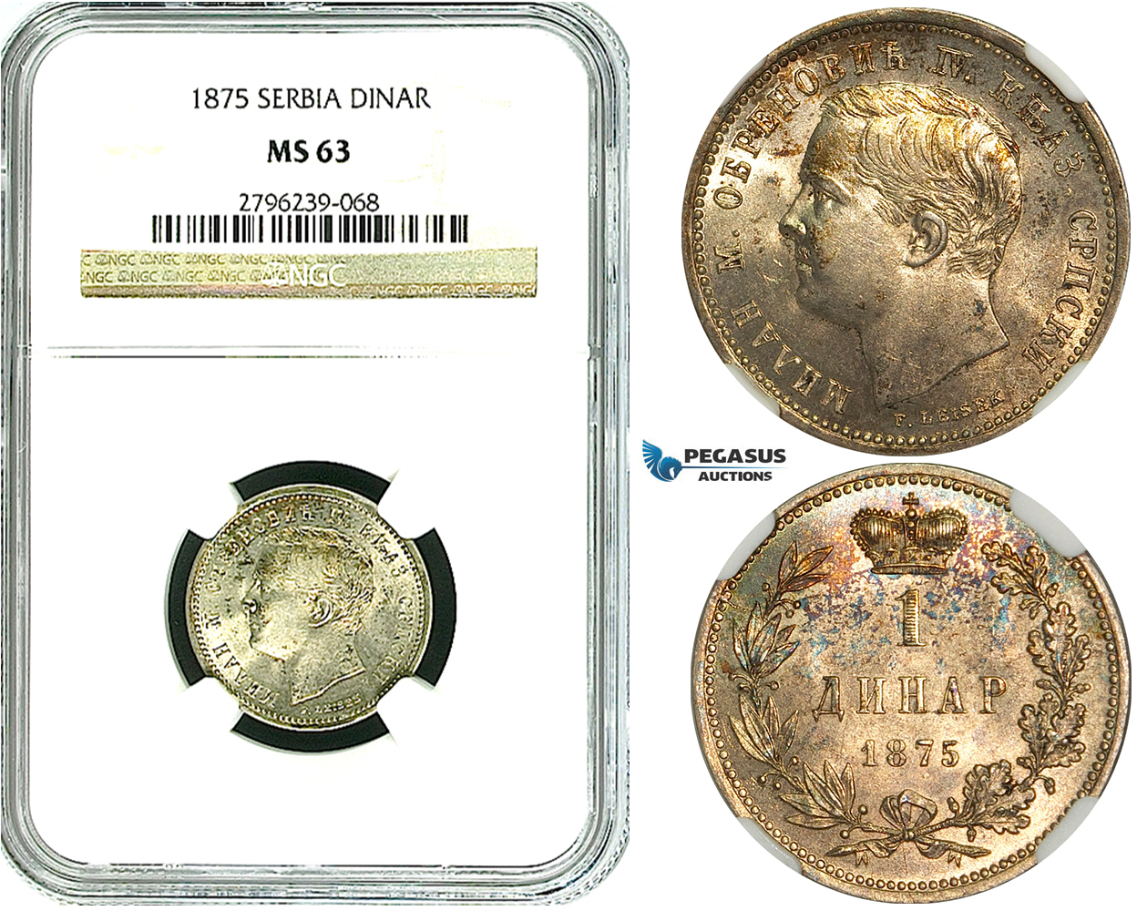 Y58, Serbia, Milan I. Obrenovic, 1 Dinar 1875, Silver, NGC MS63