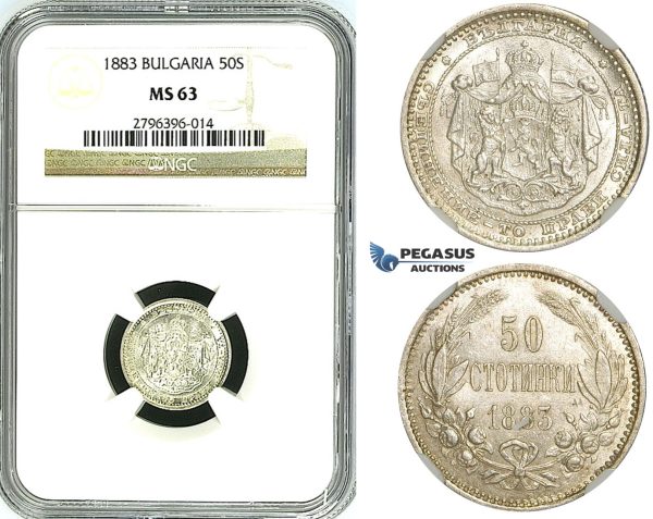 Y66, Bulgaria, Alexander I, 50 Stotinki 1883, St. Petersburg, Silver, NGC MS63