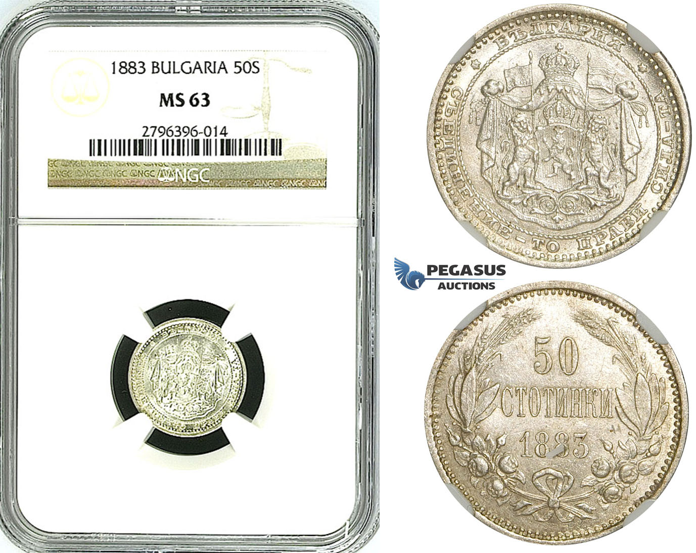 Y66, Bulgaria, Alexander I, 50 Stotinki 1883, St. Petersburg, Silver, NGC MS63
