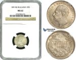 Y67, Bulgaria, Ferdinand I, 50 Stotinki 1891-KB, Kremnitz, Silver, NGC MS62