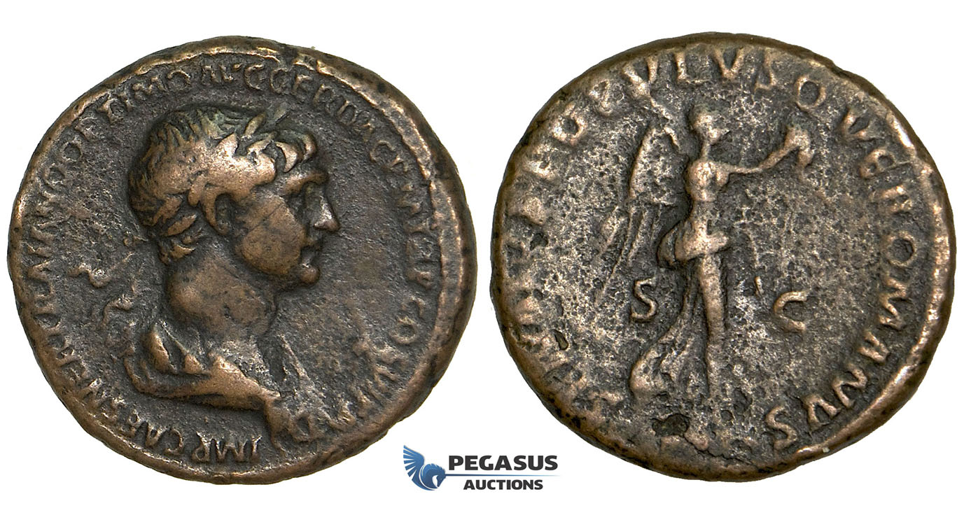 Y73, Roman Empire, Trajan (98-117 AD) Æ As (11.47g) Rome, Victory