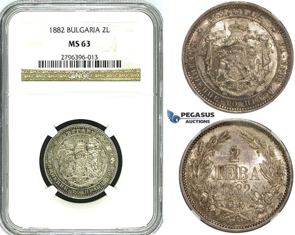 Y81, Bulgaria, Alexander I, 2 Leva 1882, St. Petersburg, Silver, NGC MS63