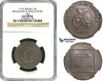 Y89, Russia, Moldavia & Wallachia, Para/3 Dengi 1772, Copper (from Turkish canons) Bitkin 1255, NGC AU58BN, Rare grade!