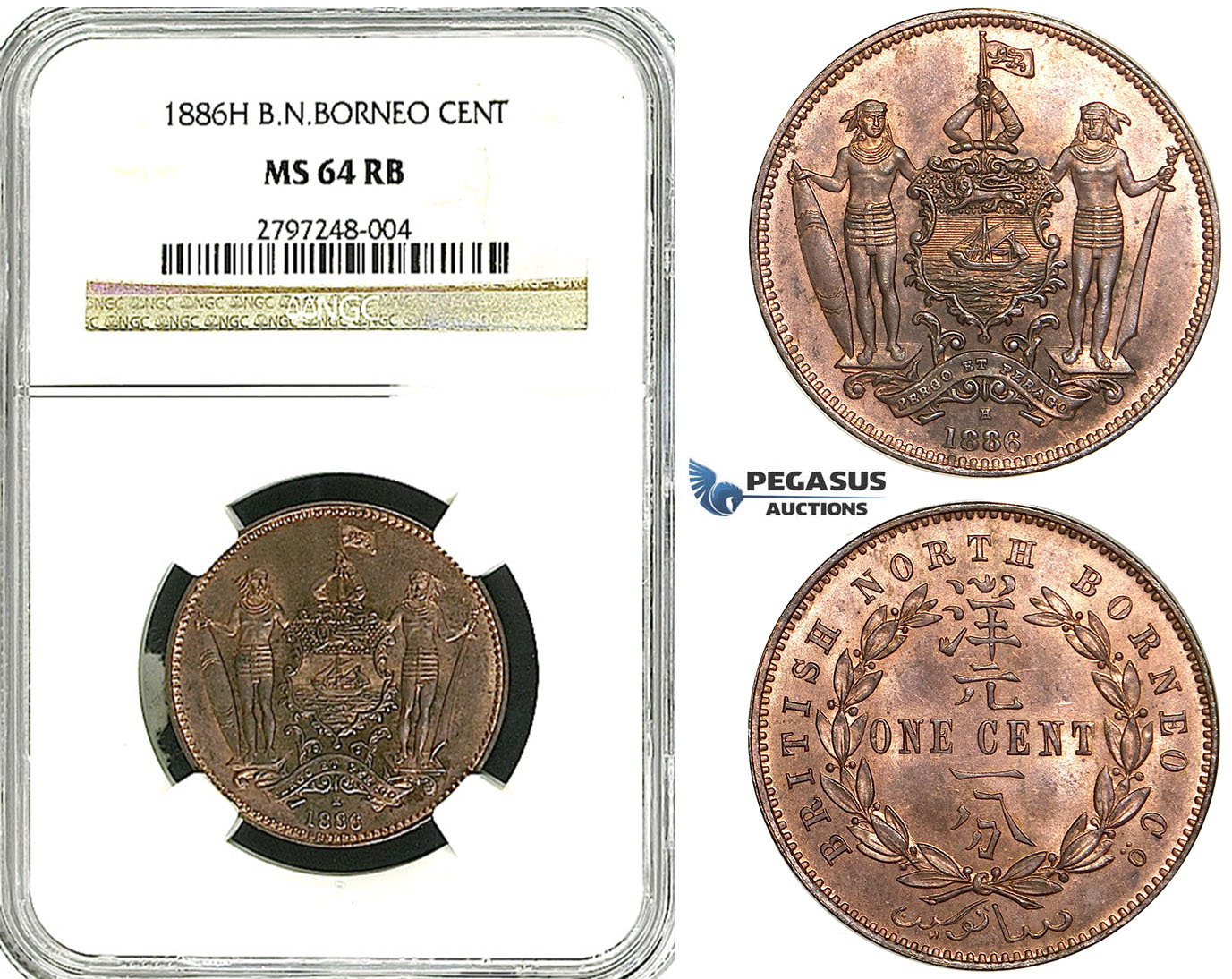 Y93, British North Borneo, 1 Cent 1886-H, Heaton, NGC MS64RB