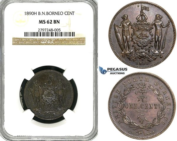 Y94, British North Borneo, 1 Cent 1890-H, Heaton, NGC MS62BN