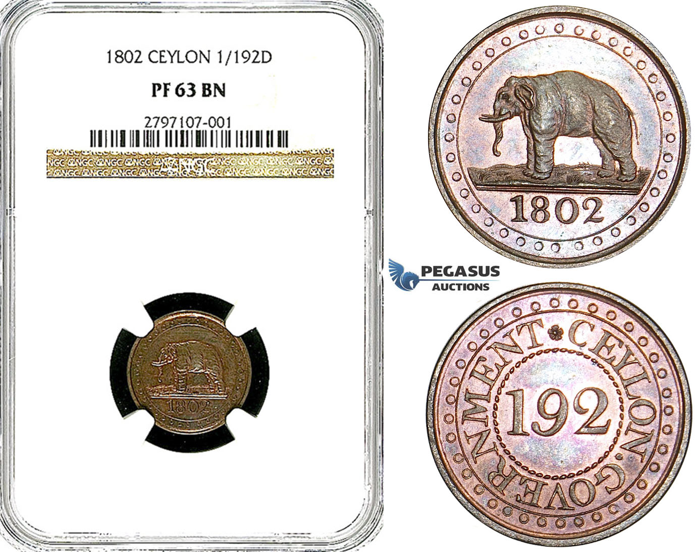 Y95, Ceylon (Sri Lanka) 1/192 Rixdollar 1802, NGC PF63BN