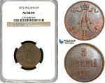 Y96, Finland (under Russia) Alexander II, 5 Penniä 1875, NGC AU58BN