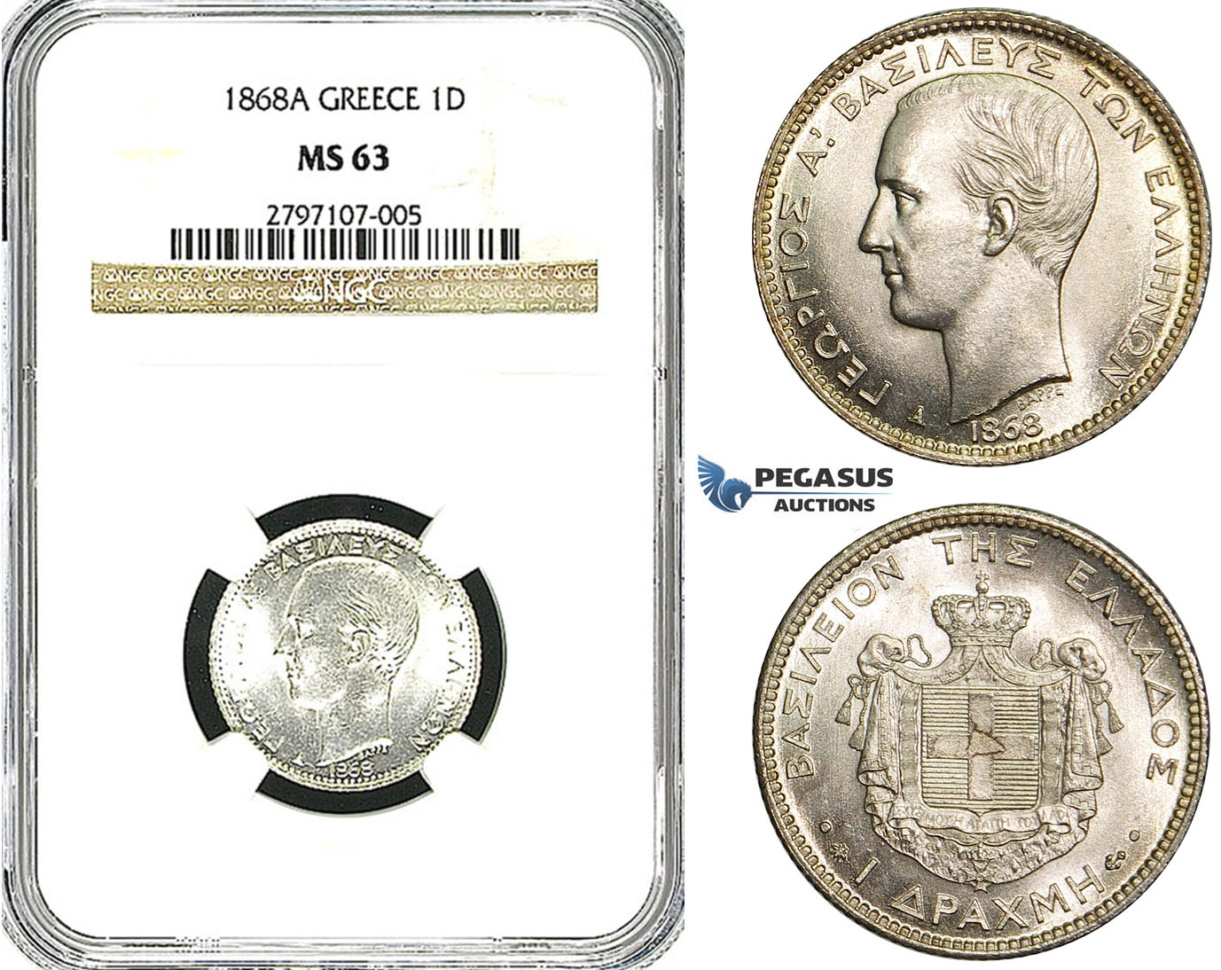 Z02, Greece, George I, Drachm 1868-A, Paris, Silver, NGC MS63 (looks much better)
