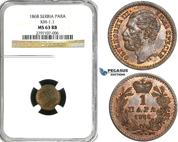 Z05, Serbia, M. Obrenovic III, 1 Para 1868, NGC MS63RB