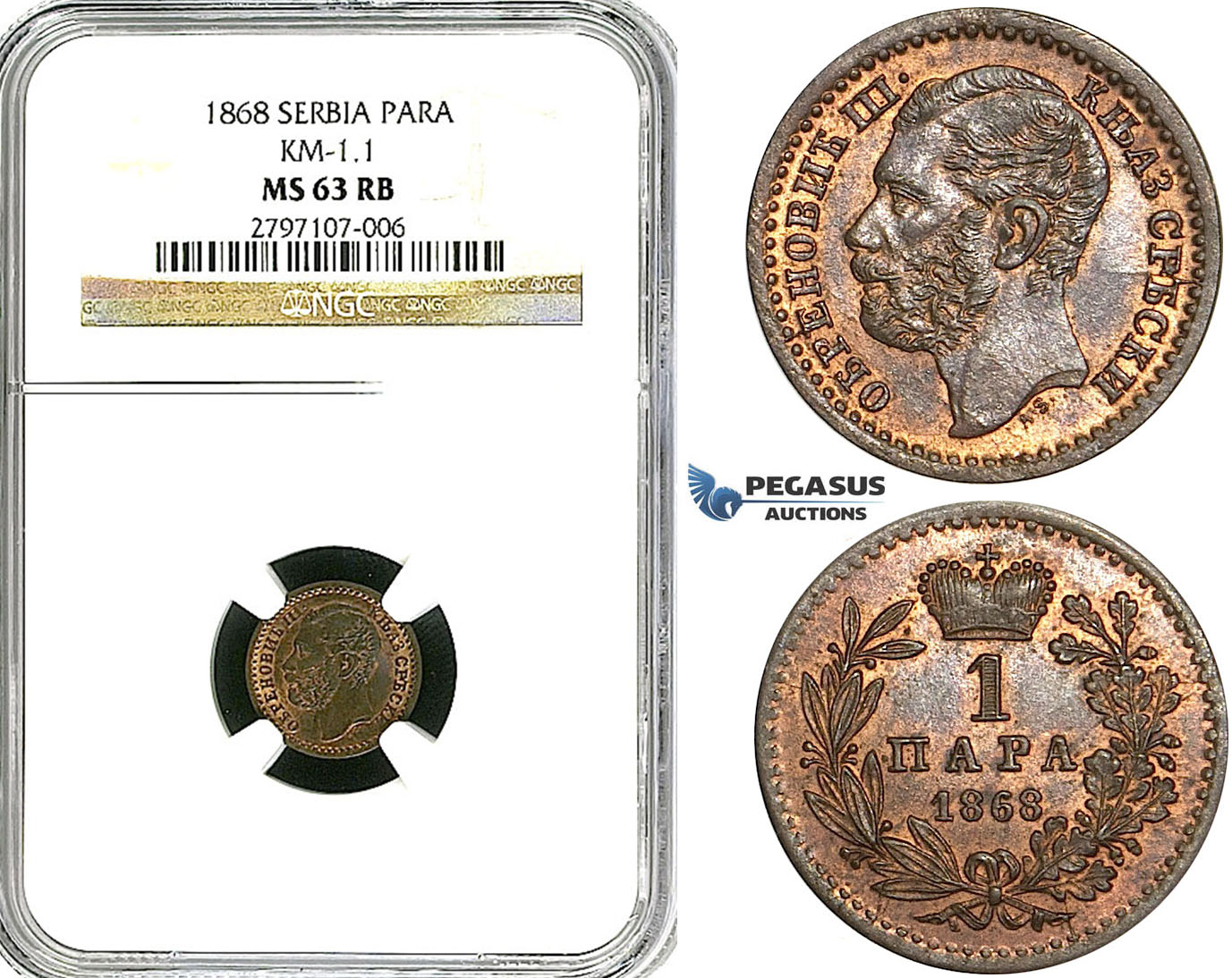 Z05, Serbia, M. Obrenovic III, 1 Para 1868, NGC MS63RB