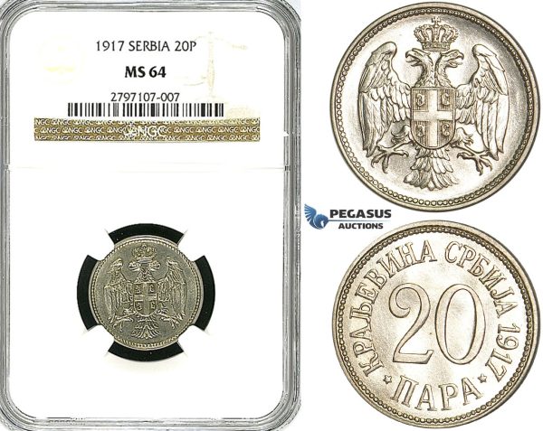 Z06, Serbia, Petar I, 20 Para 1917, NGC MS64