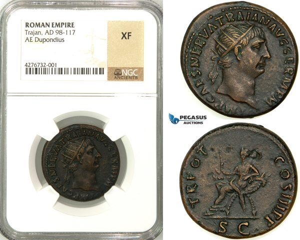 Z11, Roman Empire, Trajan (98-117 AD) Æ Dupondius (12.53g) Rome, 100 AD, Abundantia, NGC XF