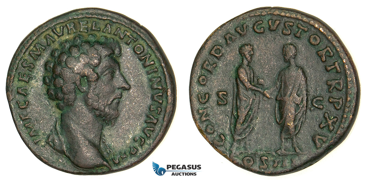 Z12, Roman Empire, Marcus Aurelius (161-180 AD) Æ Sestertius (24.03g) Rome, 161 AD, Lucius Verus, High Relief, Good VF