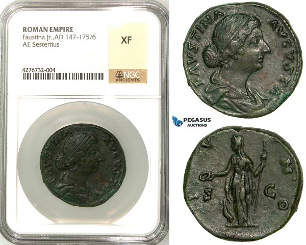 Z14, Roman Empire, Marcus Aurelius (161-180 AD) for Faustina Jr., Æ Sestertius (23.67g) Rome, Juno, NGC XF