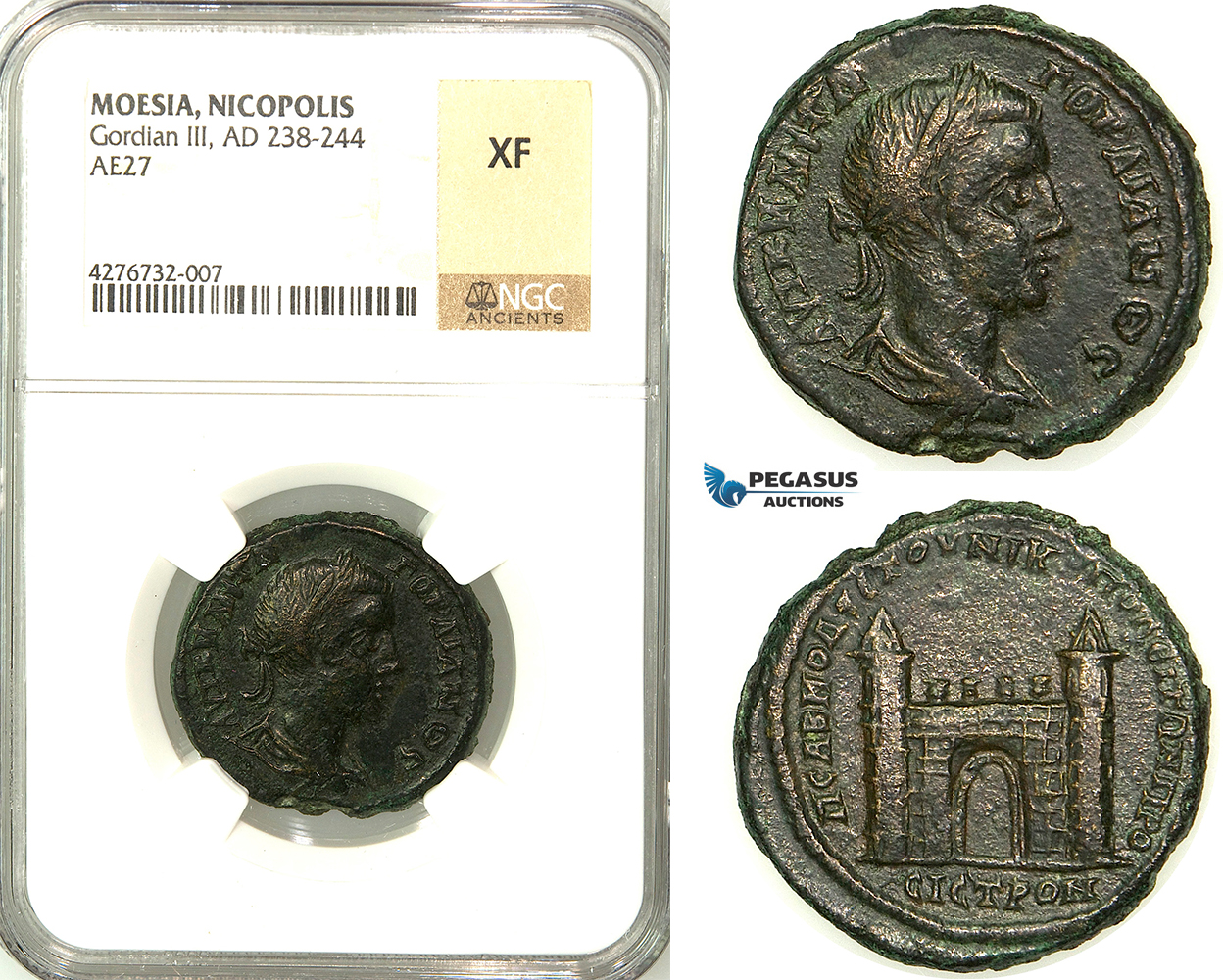 Z17, Roman Provincial, Moesia Inferior, Nicopolis ad Istrum, Gordian III (238-244 AD) Æ 27 (12.43g) Sabinius Modestus, legatus consularis., City Gate, NGC XF, Rare!