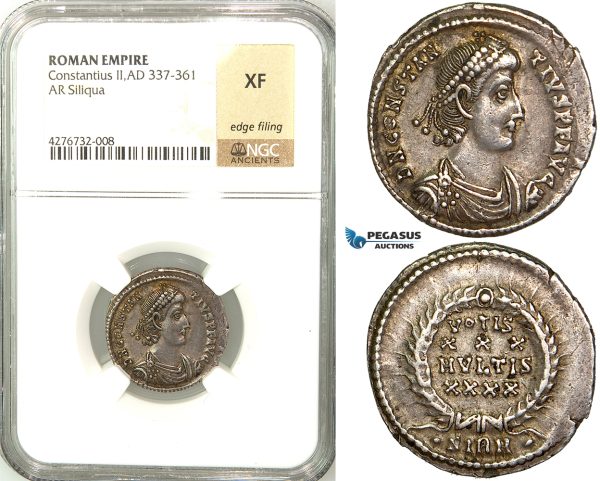 Z19, Roman Empire, Constantius II (337-361 AD) AR Siliqua, Sirmium 355-361 AD, NGC XF
