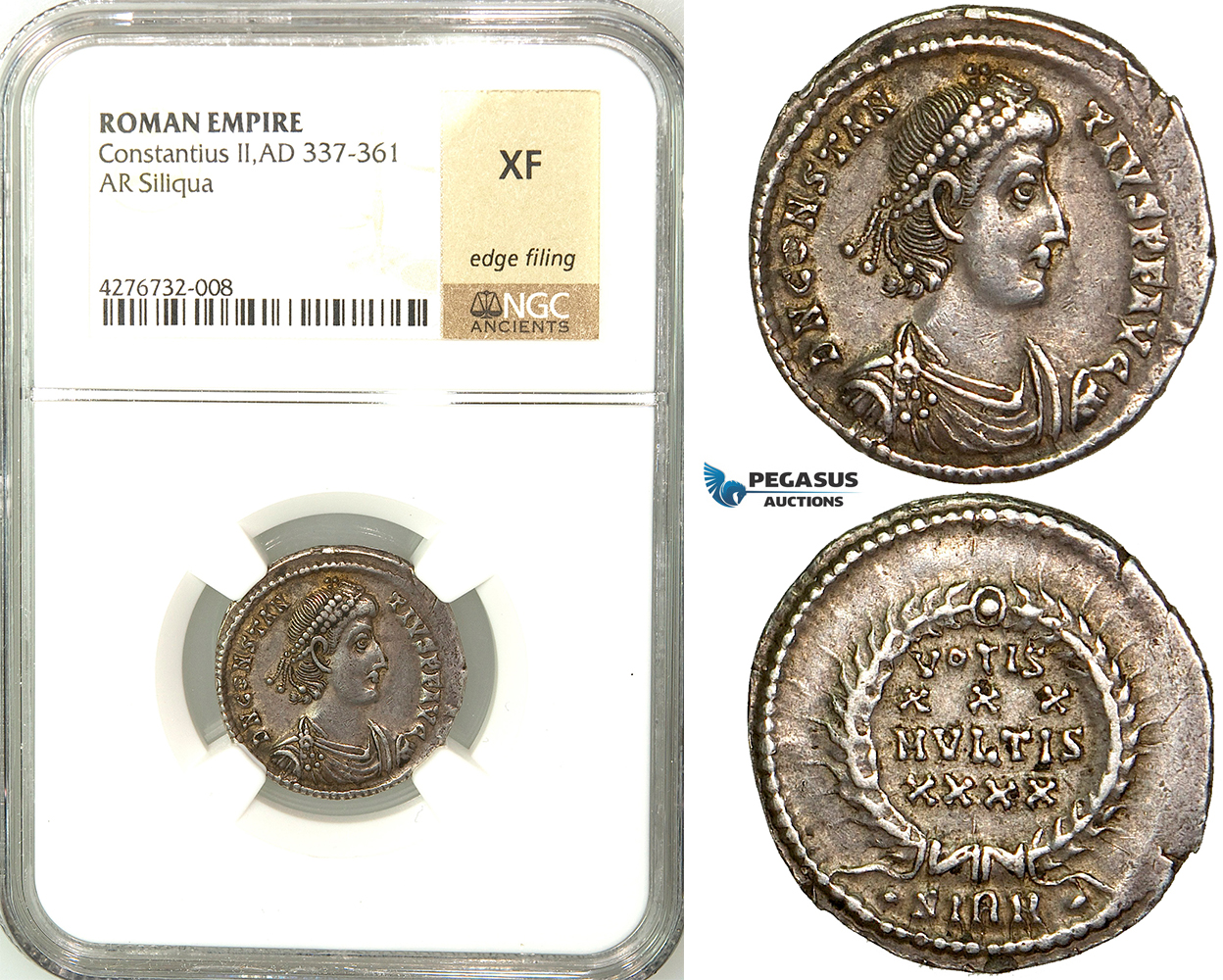 Z19, Roman Empire, Constantius II (337-361 AD) AR Siliqua, Sirmium 355-361 AD, NGC XF