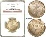 Z34, Palestine, 100 Mils 1931, Silver, NGC MS62, Extremely Rare Grade! (Pop 1/0, Finest!)