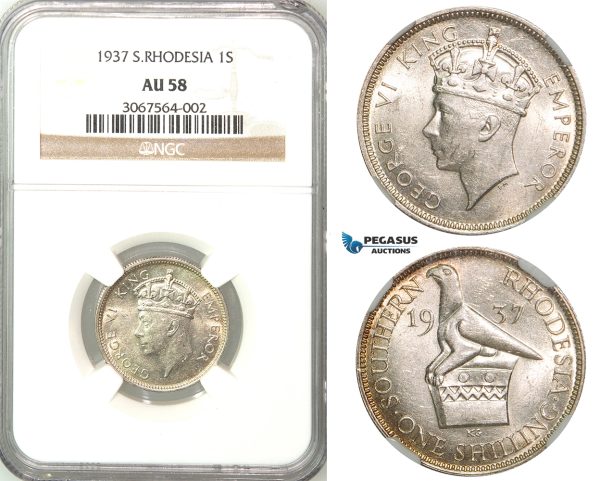 Z53, Southern Rhodesia (Zimbabwe) George VI, 1 Shilling 1937, Silver, NGC AU58