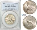 Z56, Southern Rhodesia (Zimbabwe) George V, 2 Shillings 1936, Silver, PCGS AU58