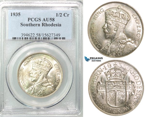 Z57, Southern Rhodesia (Zimbabwe) George V, 1/2 Crown 1935, Silver, PCGS AU58