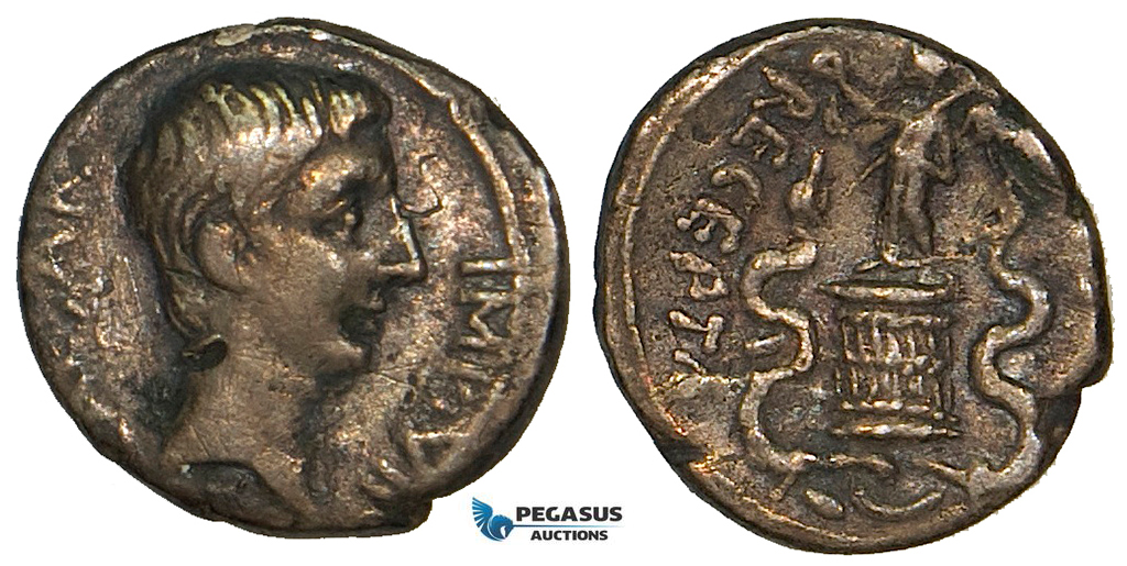 Z59, Roman Empire, Augustus (27 BC - 14 AD) AR Quinarius 29 (1.68g) Ephesus, Victory, VF