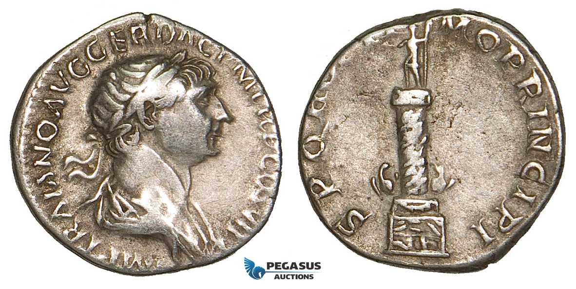Z87, Roman Empire, Trajan (98-117 AD) AR Denarius (3.12g) Rome (114-115 AD) Column, VF