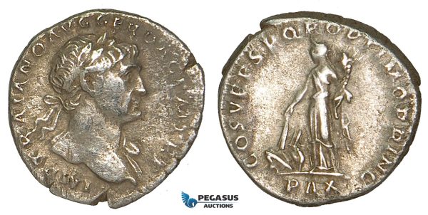 Z88, Roman Empire, Trajan (98-117 AD) AR Denarius (3.17g) Rome (107-111 AD) Pax, VF