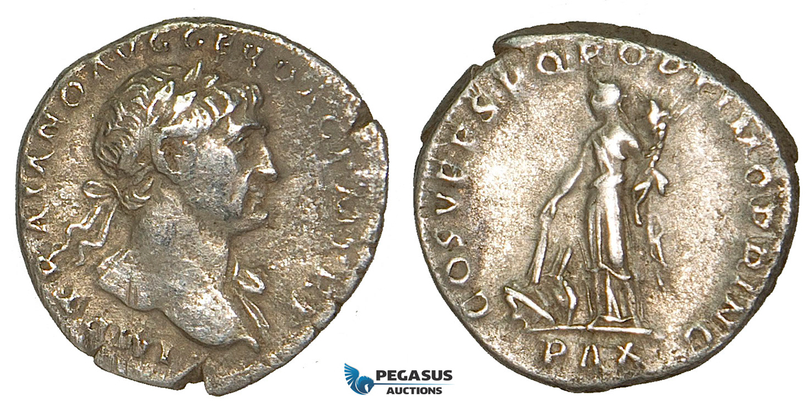 Z88, Roman Empire, Trajan (98-117 AD) AR Denarius (3.17g) Rome (107-111 AD) Pax, VF