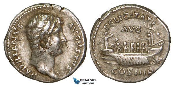 Z93, Roman Empire, Hadrian (117-138 AD) AR Denarius (3.35g) Rome (132-135 AD) Galley, Good VF