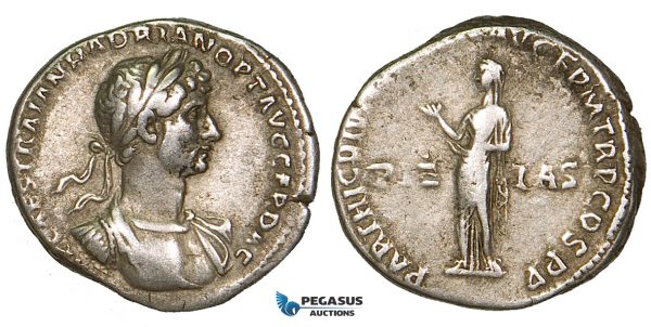 Z95, Roman Empire, Hadrian (117-138 AD) AR Denarius (3.34g) Rome (117 AD) Pietas, VF