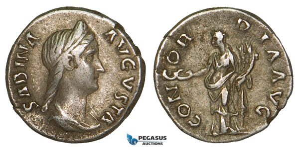 Z99, Roman Empire, Sabina. Augusta (128-136 AD) AR Denarius (3.31g) Rome (134-136) Concordia, Good VF