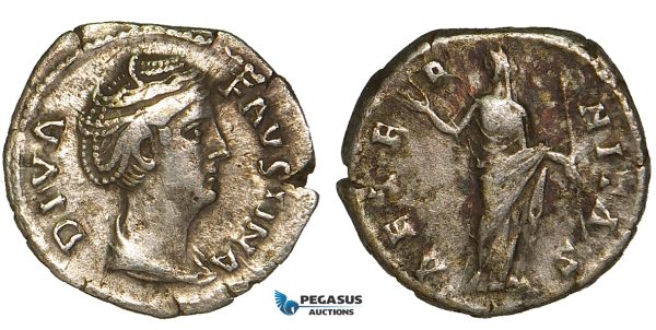 ZA01, Roman Empire, Diva Faustina Senior. (Died 140/1 AD) AR Denarius (2.99g) Rome (146-161 AD) Juno, VF