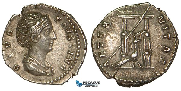 ZA03, Roman Empire, Diva Faustina Senior. (Died 140/1 AD) AR Denarius (2.99g) Rome (141-161 AD) Peacock, VF-EF