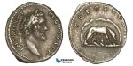 ZA05, Roman Empire, Antoninus Pius (138-161 AD) AR Denarius (3.39g) Rome (140 AD) Wolf, Good VF