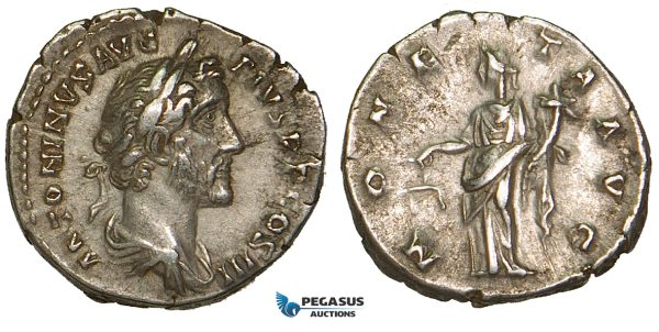 ZA06, Roman Empire, Antoninus Pius (138-161 AD) AR Denarius (2.99g) Rome (140-143 AD) Moneta, Good VF