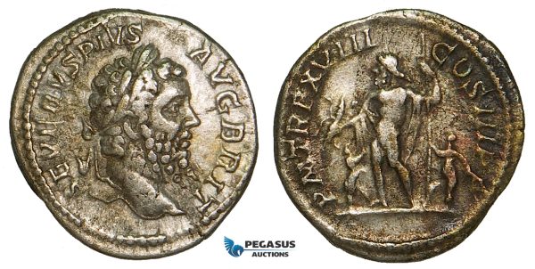ZA08, Roman Empire, Septimius Severus (193-211 AD) AR Denarius (3.22g) Rome (210 AD) Jupiter, VF