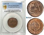 ZA11, British North Borneo, 1/2 Cent 1907-H, Heaton, PCGS MS63BN, Rare!