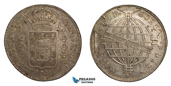 ZA30, Brazil, Joao VI, 960 Reis 1816-B, Bahia, Silver ((Overstruck on 8 Reales) Luster, XF