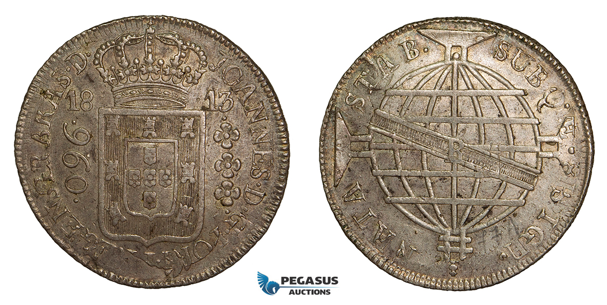 ZA30, Brazil, Joao VI, 960 Reis 1816-B, Bahia, Silver ((Overstruck on 8 Reales) Luster, XF
