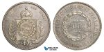 ZA31, Brazil, Pedro II, 2000 Reis 1865, Silver, Luster, Light Cleaning, AU