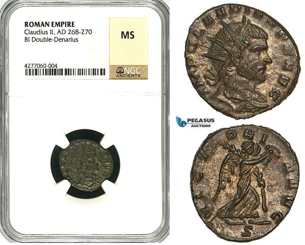 ZA36, Roman Empire, Divus Claudius II Gothicus (Died 270 AD) BL Antoninianus (Double Denarius) (2.84g) Mediolanum (Milan) Victory, NGC MS