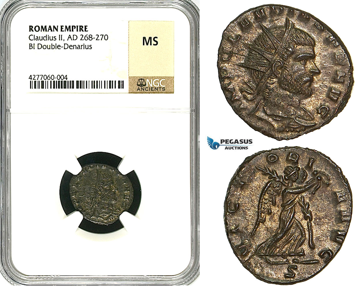 ZA36, Roman Empire, Divus Claudius II Gothicus (Died 270 AD) BL Antoninianus (Double Denarius) (2.84g) Mediolanum (Milan) Victory, NGC MS