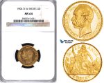 ZA45, Danish West Indies, Christian IX, 4 Daler/20 Francs 1904, Copenhagen, Gold, NGC MS64 (PL Fields)