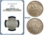 ZA62, Lithuania, 5 Litai 1925, Silver, NGC MS65