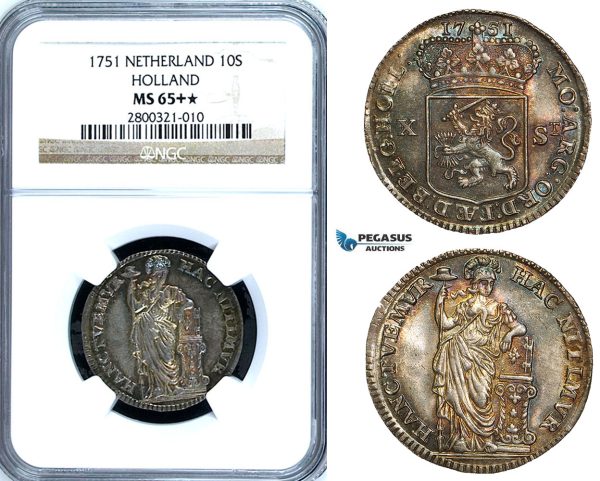 ZA63, Netherlands, Holland, X Stuivers 1751, Silver, NGC MS65+★