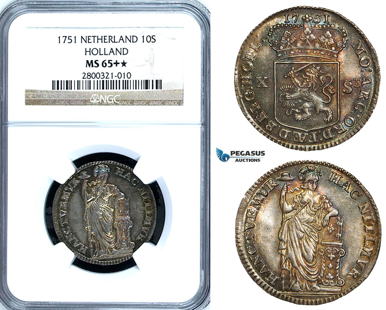 ZA63, Netherlands, Holland, X Stuivers 1751, Silver, NGC MS65+★