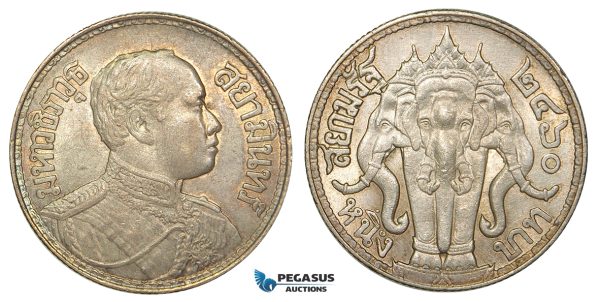 ZA89, Thailand, Rama VI, Baht BE2460 (1917) Silver, Lustrous aUNC