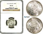 ZA97, Brazil, 500 Reis 1913-A, Paris, Silver, NGC MS64
