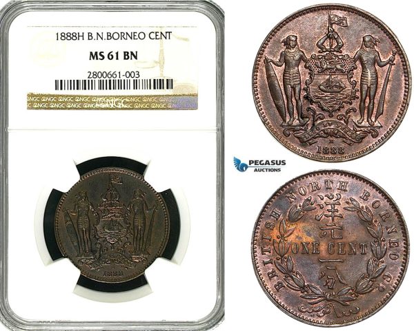 ZA98, British North Borneo, 1 Cent 1888-H, Heaton, NGC MS61BN